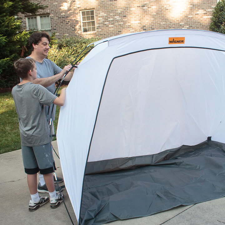 Prep furniture and set up spray tent